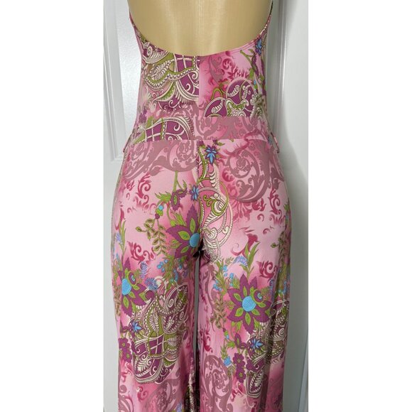 Vintage Ellen & Erin Pink Floral Halter Jumpsuit With Wide-Leg Design Open Back - Picture 3 of 6